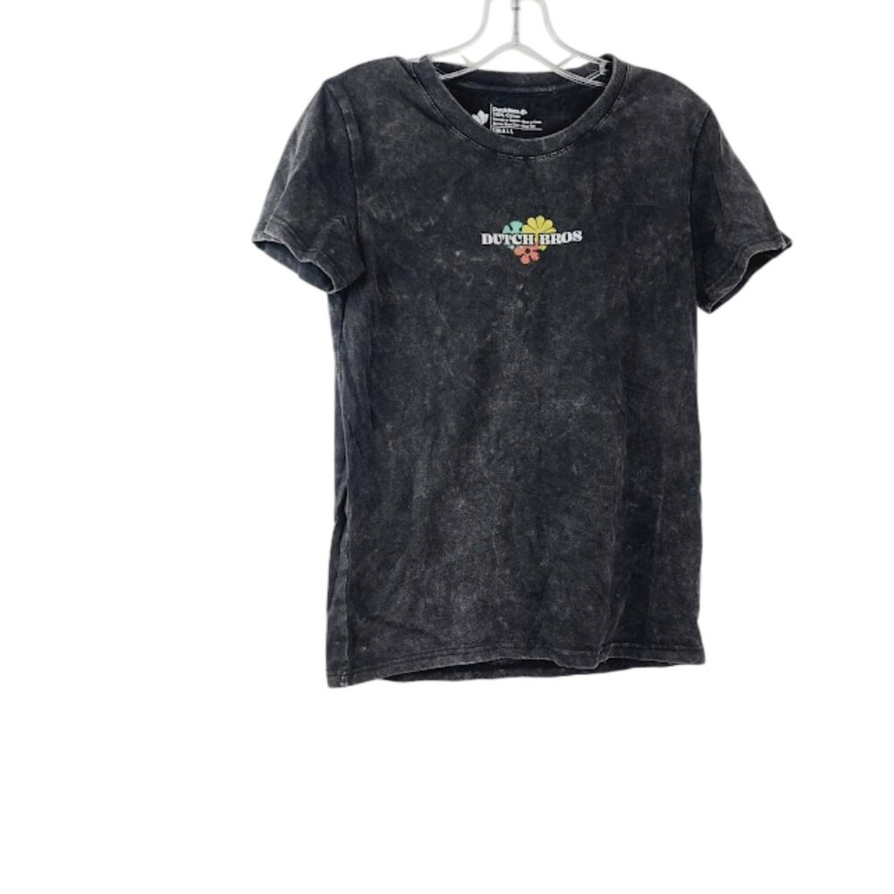 Dutch Bros Women's Black Tie Dye Short Sleeve Crew Neck Casual T-Shirt Size S